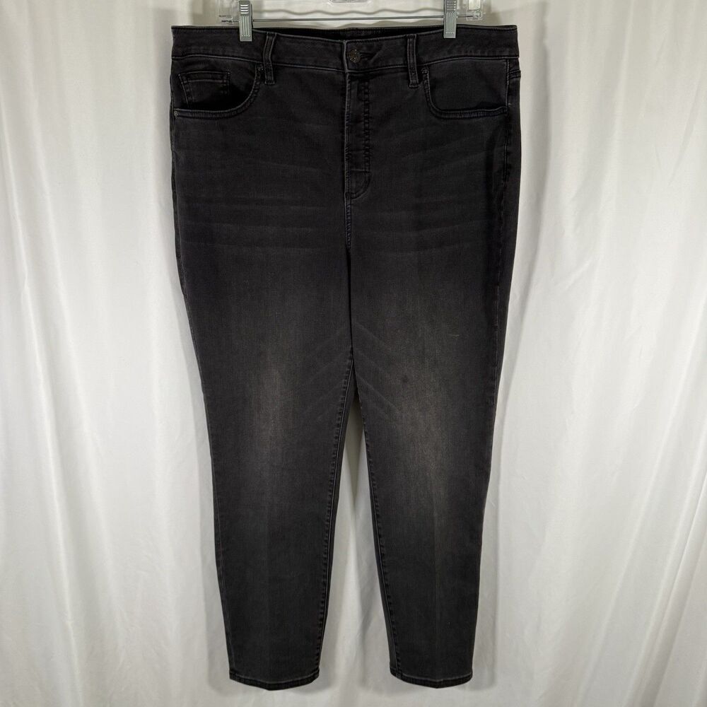 Chico's High Rise Skinny Ankle Jeans Women's 16R Dark Grey Button Zip Cotton Bl